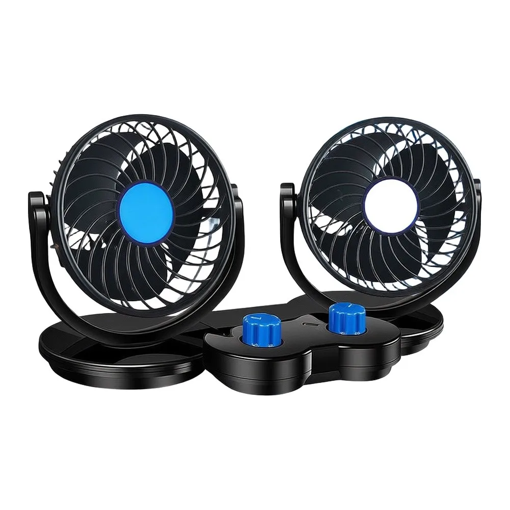 12V 24V Dual Head Cooling Fan for RV SUV Truck Cars with Rotatable Dual Heads and Dual USB Charging Functionality