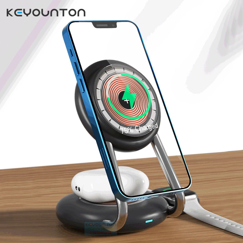 

15W Magnetic Wireless 3 in 1 Fast Charger Desk Stand For iPhone16 15 14 13 iWatch10 9 8 7 Airpods Pro Fast Charging Dock Station