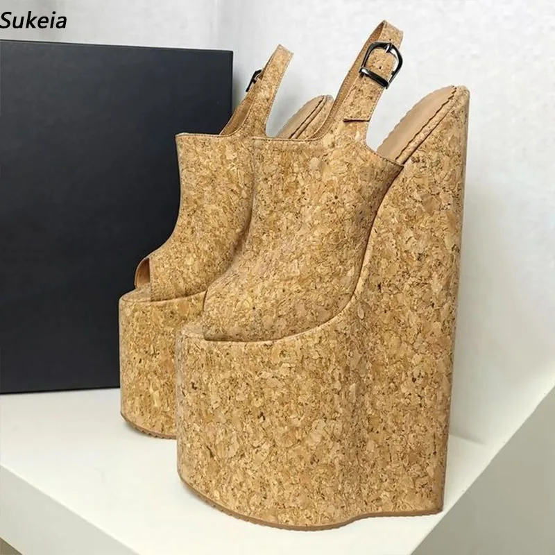 

Sukeia Handmade Women Summer Platform Sandals Super High Wedges Heels Peep Toe Nice Cork Party Shoes Ladies US Size 5-15