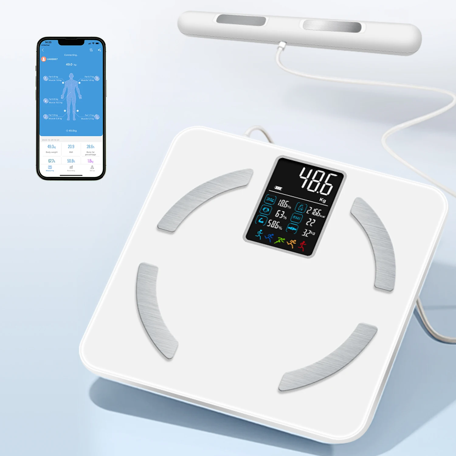 مقياس BMI مقياس تكوين الجسم الذكي 8 أقطاب كهربائية مقياس المعاوقة الحيوية مع التطبيق الذكي LED مقياس الدهون الرقمي للجسم