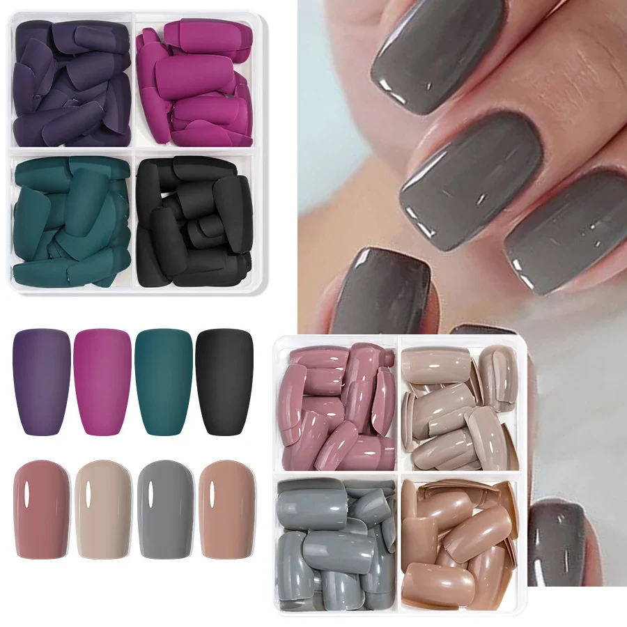 96 Stück einfarbige, matte Nägel, kurze künstliche Nägel mit vollständiger Abdeckung, kurze künstliche Nagelspitzen zum Aufdrücken