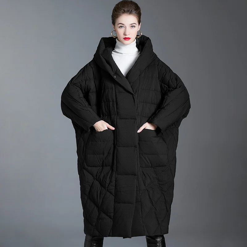 High quality large size white duck down women\'s clothing  2024 new loose medium length thickened down jacket for women C22