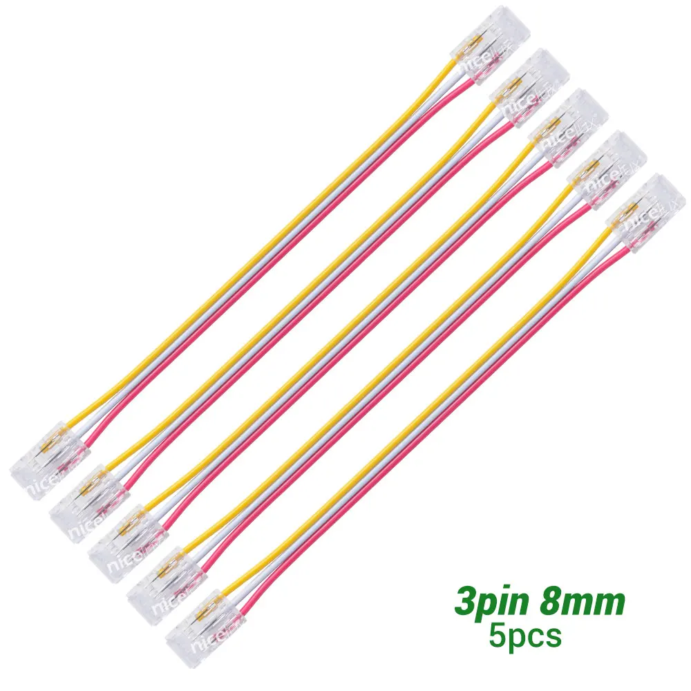 3 Pin Cable Connector 8mm 10mm 12mm 5mm Crimp Wire Connector For CCT SMD LED Strip 24V 12V 5V Adjustable U Or L Shape Connectors