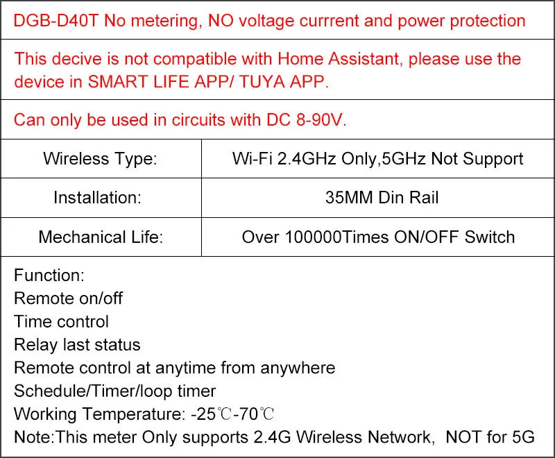 DIN-Schienen-DC-WLAN-Smart-Schutzschalter mit Timer und Fernbedienung, SMART LIFE/TUYA APP, ohne Messfunktion, ohne Spannungs-/Stromschutz – Detail 1