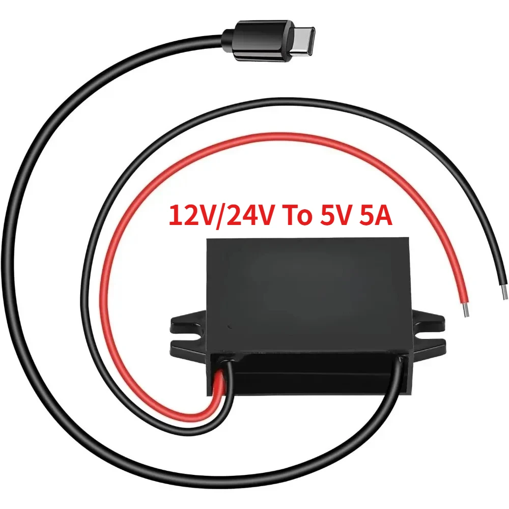 DC 12V/24V To 5V Step Down Converter Type-C Interface 5A IP68 Waterproof Buck Module Power Adapter Compatible With Cell Phones
