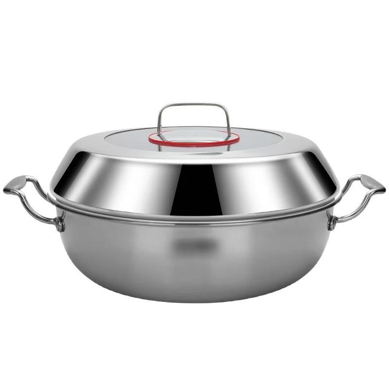 316 Stainless Steel Steamer Pot with Glass Lid & 2 Handles, 3-Ply Bottom Multi-Function Cooking Pot for Soup, Diameter 32cm