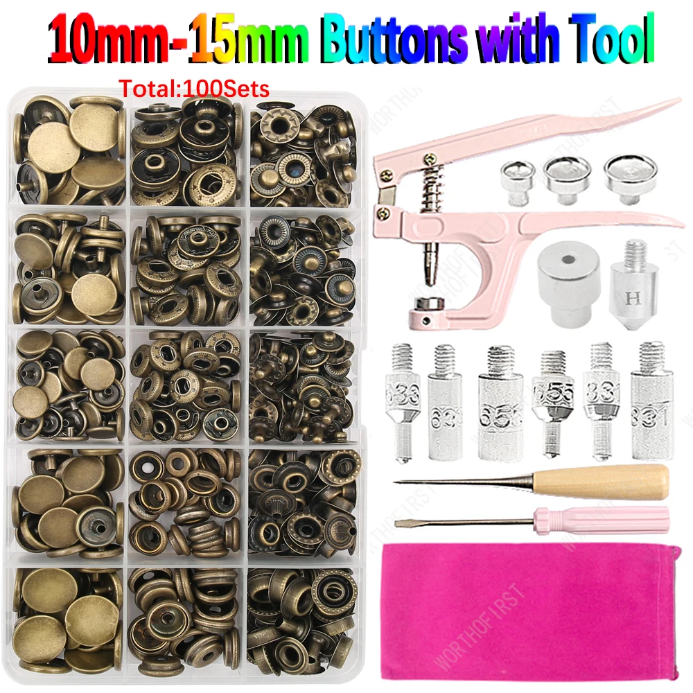 Metal Snap Fasteners Button Kits with Fastener Botones Installation Pliers Sewing Accessories For Clothing Jacket Leather Craft