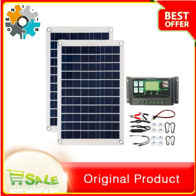 omni-in 20W polycrystalline solar panel and controller kit, dual panels in parallel