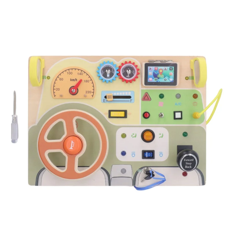 Wooden Steering Wheel Toy Early Educational Stimulation LED Wood Sensory Activity Board