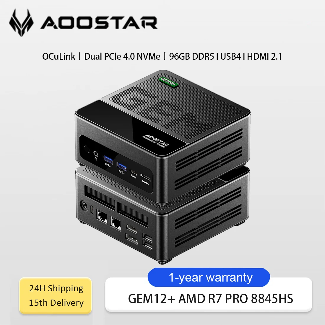 AOOSATR GEM12+ ミニPC MD Ryzen 7 PRO 8845HS 高性能低電力 デュアル2.5G LAN OCuLink 4Kマルチスクリーン ゲーミング/オフィス向け