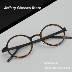 2024 Handmade Round Glasses Frame Denmark Ultralight Acetate Titanium Men Women Fashion Eyeglasses Screwless Design Gafas 9707