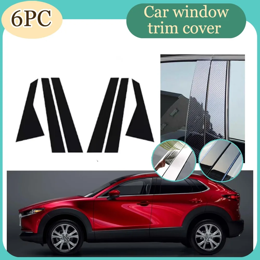 

6PCS Gloss Black Pillar Posts Silver Carbon Fit For Mazda CX 30 CX30 DM 2020-2025 Window Decor Door Side Mouliding Trim Cover