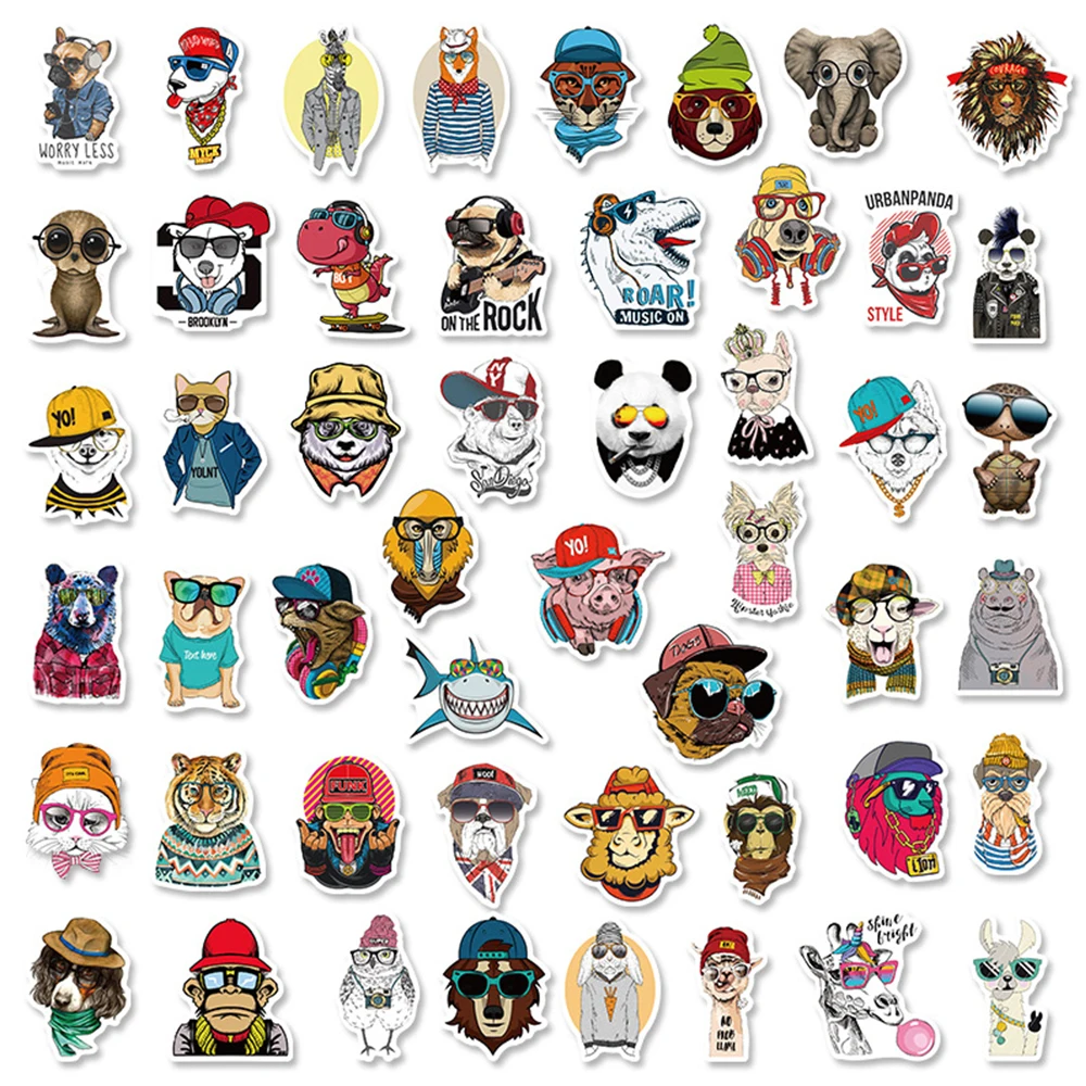 10/30/50PCS Funny Hip Hop Glasses Animals Stickers for Kids Toy Gift DIY Laptop Phone Fridge Helmet Car Sticker Graffiti Decals