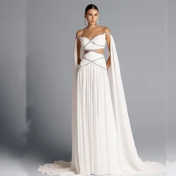 Customized Elegant Chiffon Pleat A-line Off-the-shoulder Long Dresses Bespoke Occasion Dresses Classic Exquisite Modern Style Pa