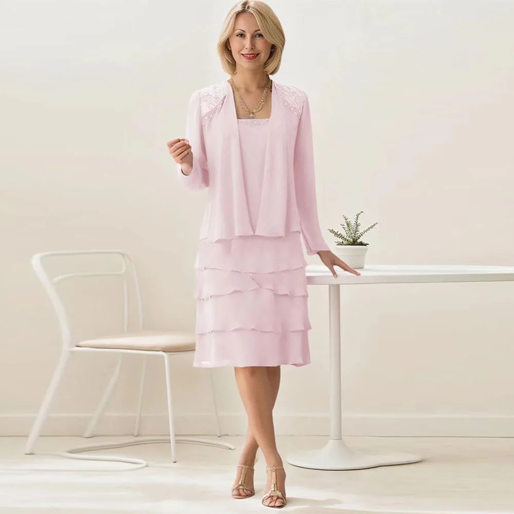 

Elegant Long Sleeve Mother of The Bride Dresses for Wedding Tea Length Mother of The Groom Dress Chiffon Formal Gown Customized
