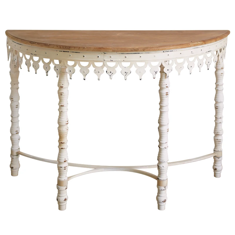 طاولة المدخل الفنية الفرنسية الرجعية: جدار شبه دائري - ضد التصميم، أثاث شقة من الخشب الصلب والحديد المطاوع #2