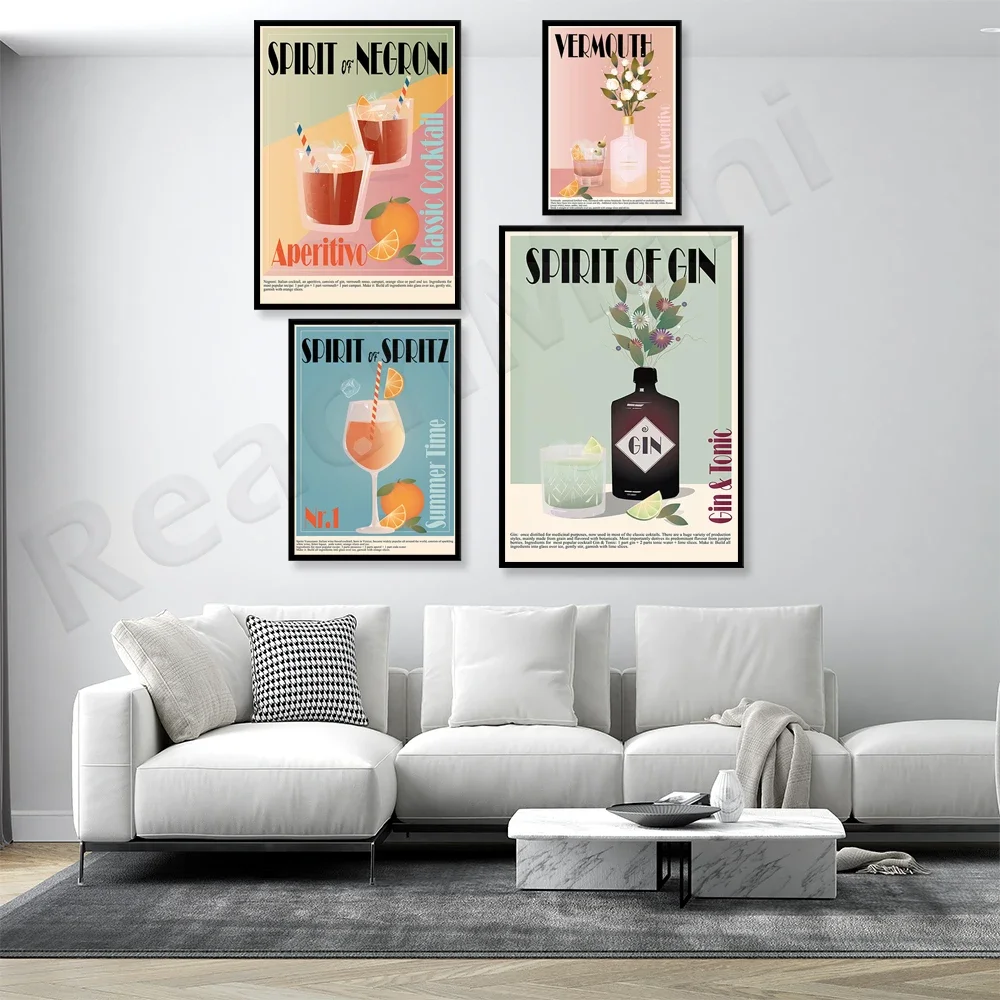 Gin, Absinthe, Negroni Cocktail Print, Cocktail Recipe, Spritz Spirit, Kitchen Bar Decor Wall Art Print Vintage Poster