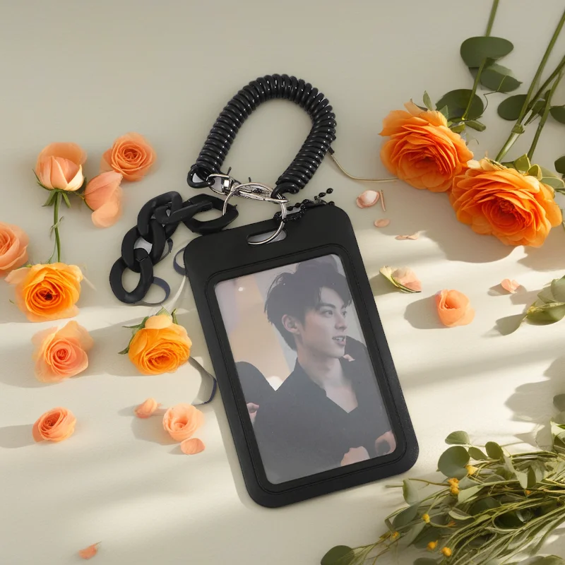 Simple Black Student School Card; Anti-lost Protective Cover; Three-inch Polaroid Display Backpack Small Pendant ID Card Cover