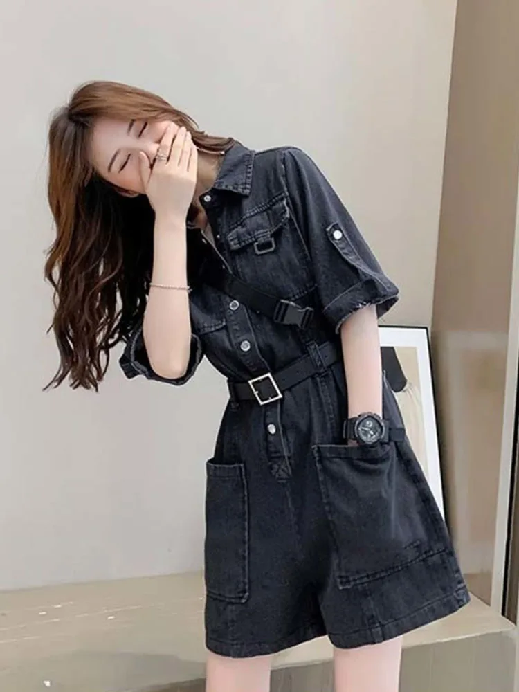 

Summer Faion Loose Thin Denim Overalls Women's orts One-Piece Clothes Wide Leg Pants High Waist Workwear Sle