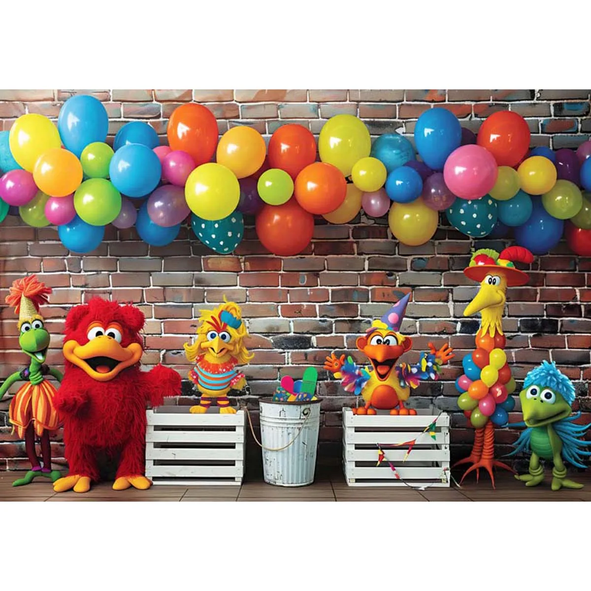 

Allenjoy Cartoon Toys Brick Wall Birthday Backdrop