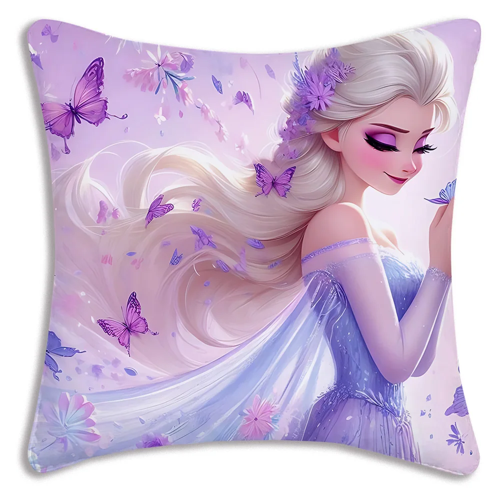 Kawaii Queen Frozen Princess Elsa Pillow Covers Cartoon Sofa Decorative Home Double-sided Printing Short Plush Cushion Cover