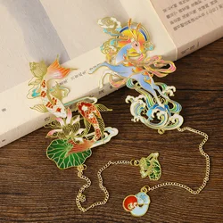Chinese Dragon and Phoenix Brass Metal Bookmarks Vintage Book Marks Decor Metal Label Pendan for Special Holiday Women