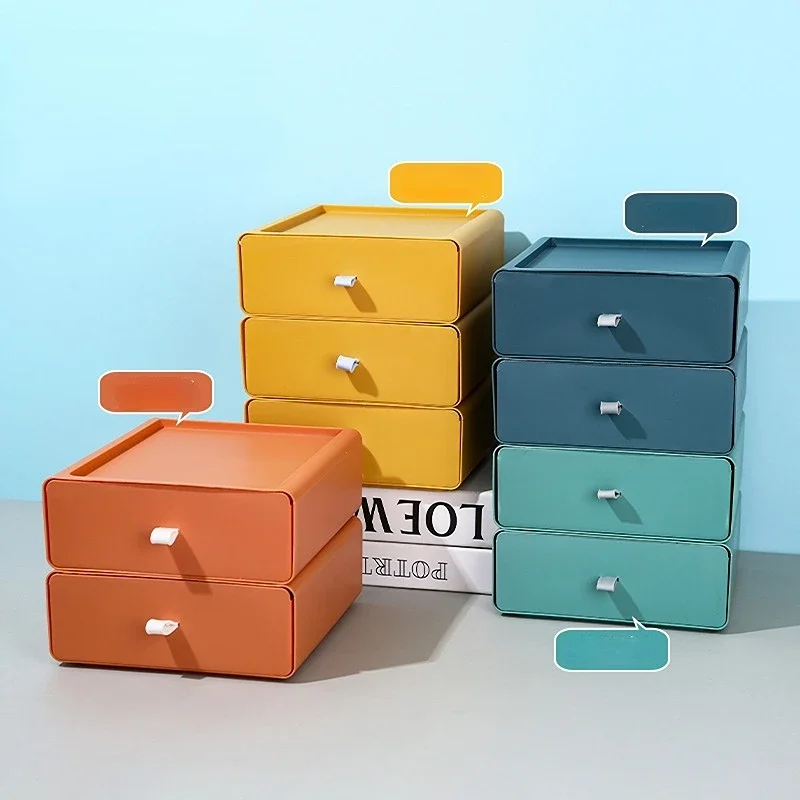 Desktop cosmetics storage box Color contrast drawer type shelf Student desk Stationery storage box Office sorting