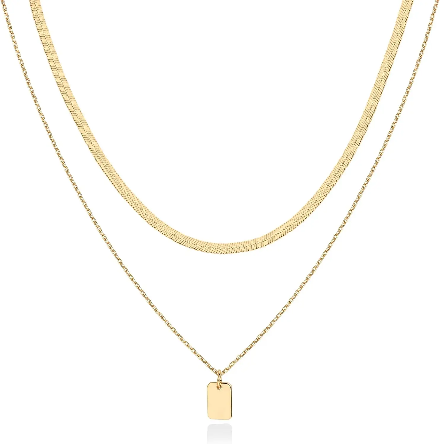 Colares em Camadas Banhados a Ouro 14K PAVOI |   Colares Pendentes com Design Minimalista e Estiloso |   Barra, Lótus, Disco, Placa de Identificação, Horizontal B