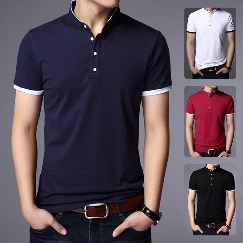 Männer Mode Sommer POLO T-shirt Casual Baumwolle Atmungsaktive Top Stehkragen Kurzarm Koreanische Bequeme T-shirt