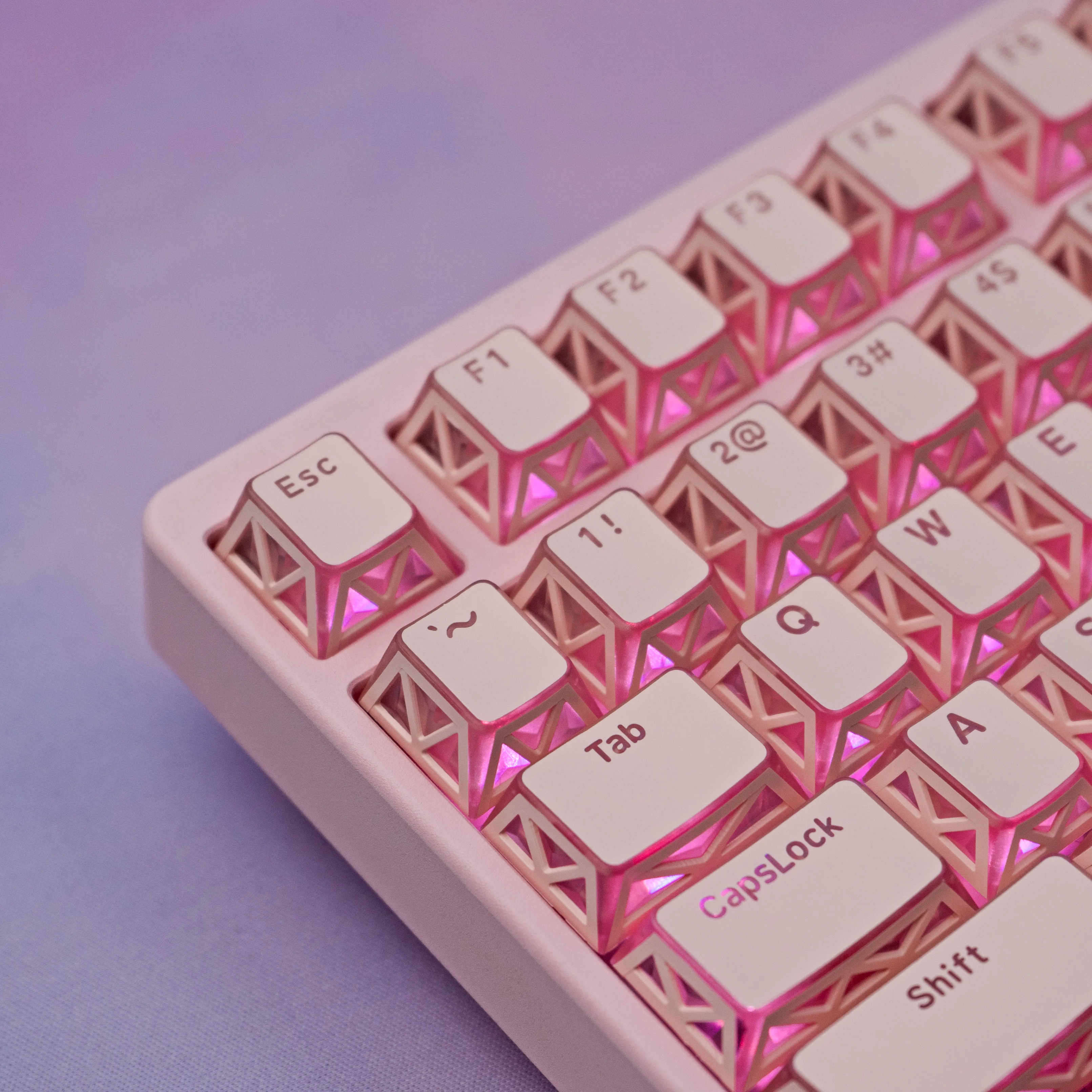 Mintcaps Pink Hollow LumGuard Keycaps PBT Double Shot Faceted Shine Through Keycap Sets For Custom MX Mechanical Keyboard view 3