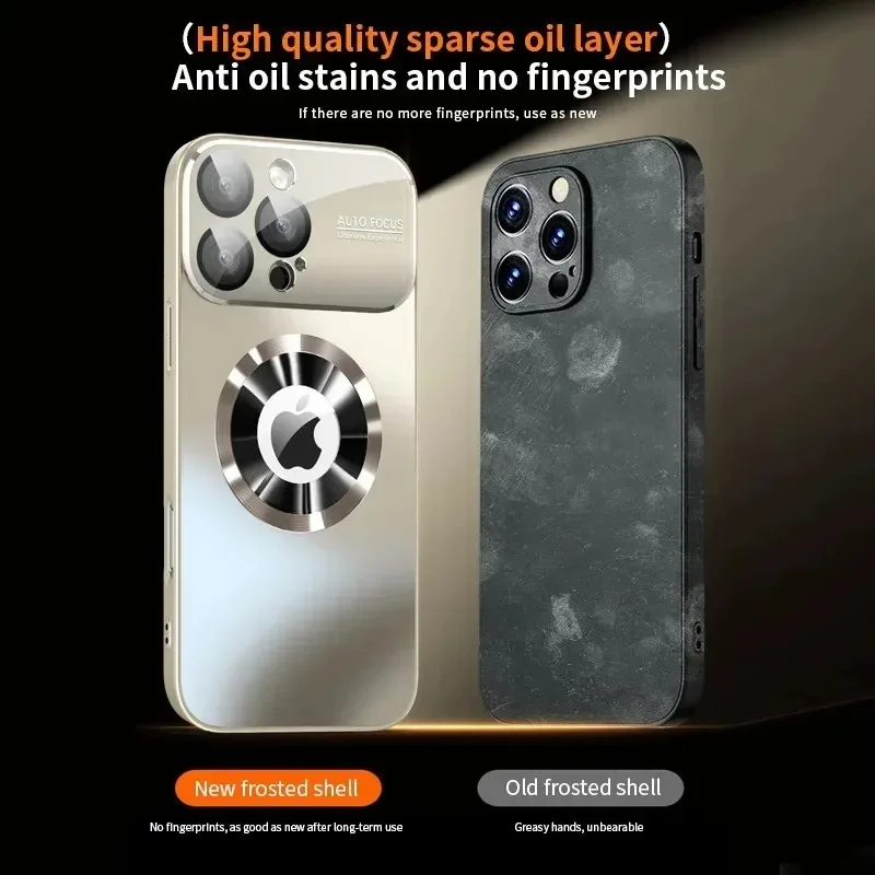New Titanium Metallic Luxury Matte Case For iPhone 16 15 14 13 12 17 Pro Max Plus For Magsafe Glass Lens Camera Protection Cover