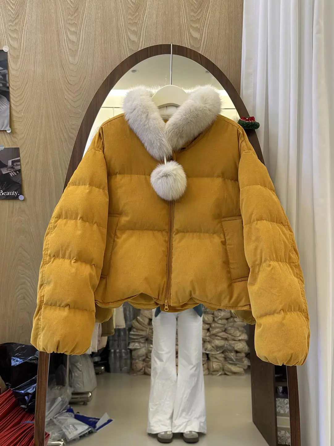 

Winter Faion round Ne Thiened Cotton Jaet Women's Loose Fit Casual Thi Outerwear Trendy Korean Sle Commute