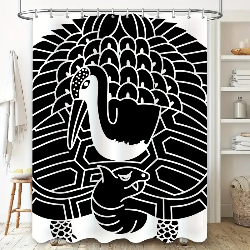 ستارة حمام مخططة باللون الأزرق والأبيض مخصصة مع ديكور بحري مثالي لتحديث الحمام