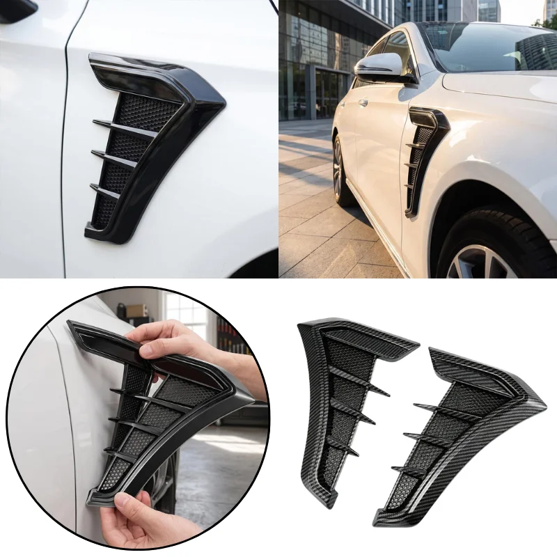  Carbon Black Car Fender Sport Shark Fin Car Fender Air Vent Covers Black Mesh Side Fender Decor Stickers Easy Installation