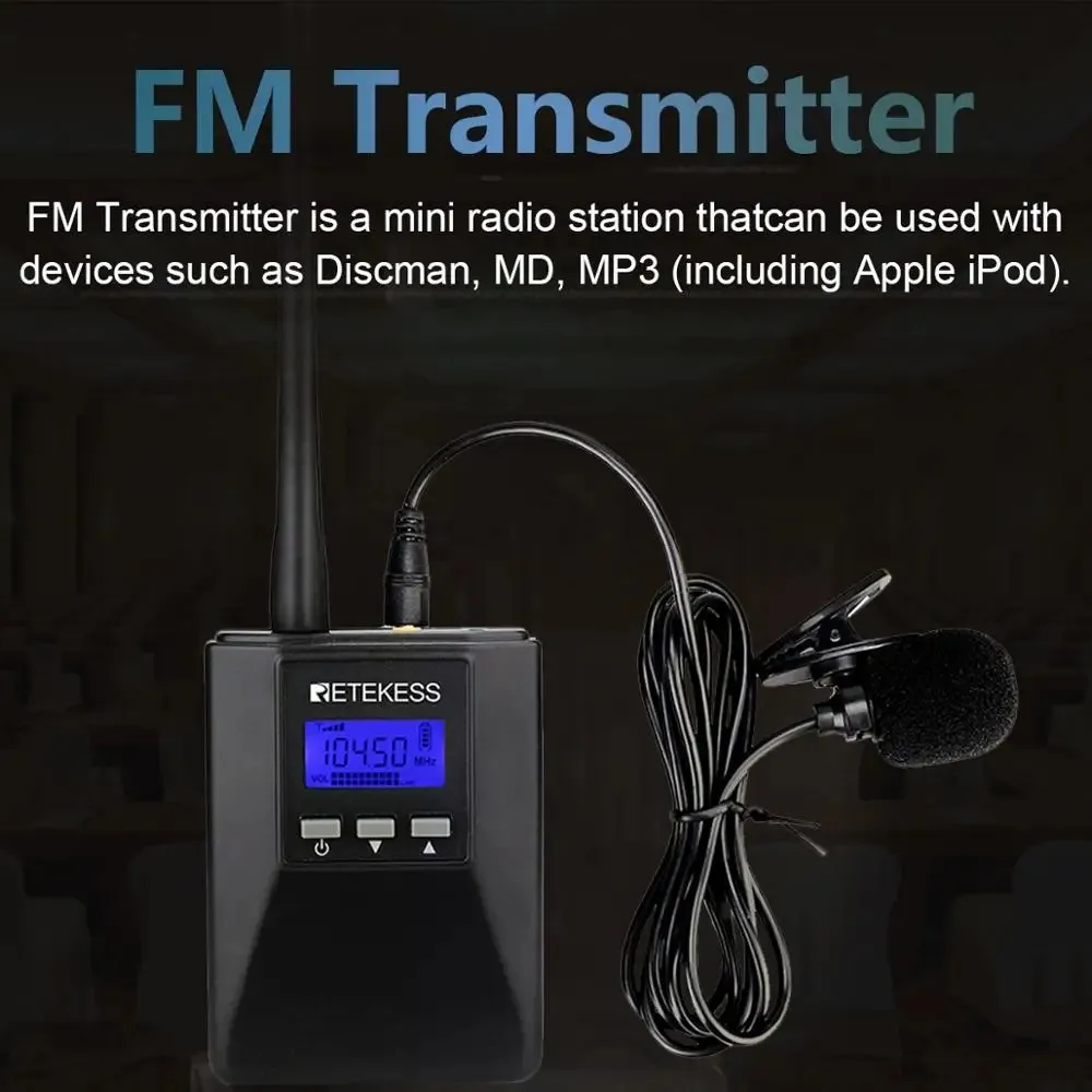 Retekess 2 pcs TR506 FM Transmitter Microphones Wireless MIC Transmitter For Church Tour Guide Meeting Support AUX TF Card