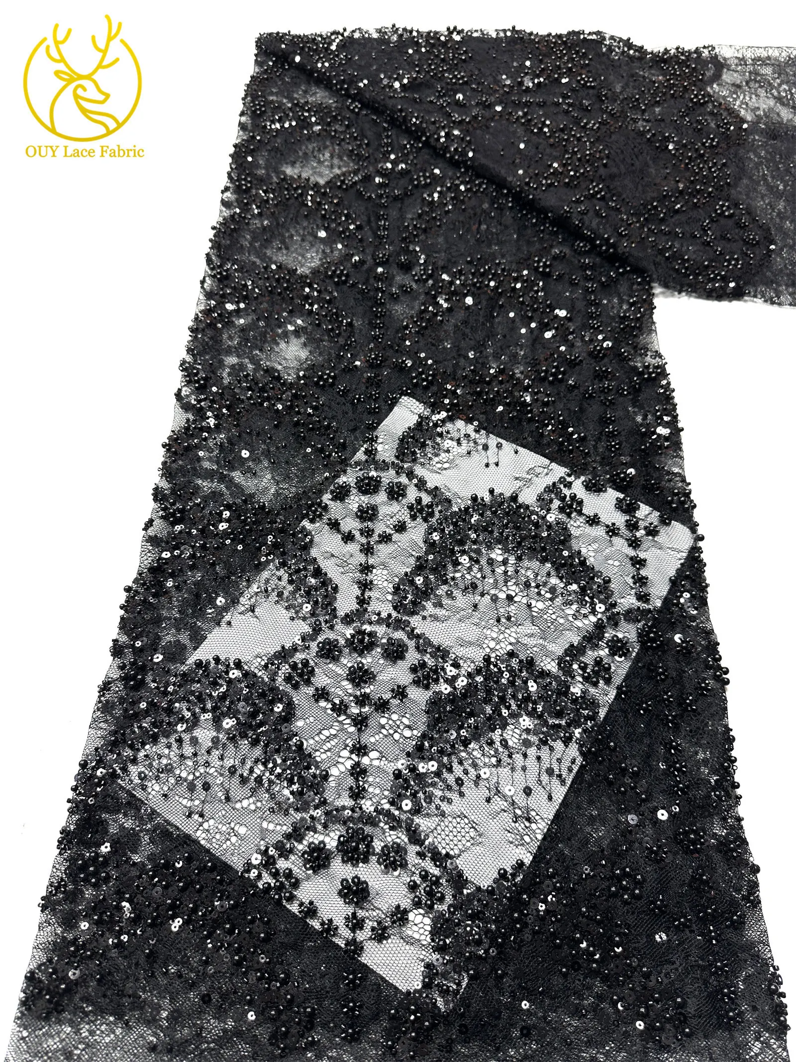 Luxuriöser französischer Kleid-Perlen-Spitzenstoff 2026, hochwertiger gelber afrikanischer Pailletten-Spitzenstoff für Frauen, Hochzeit, Party, Kleid, Nähen – Detail 29