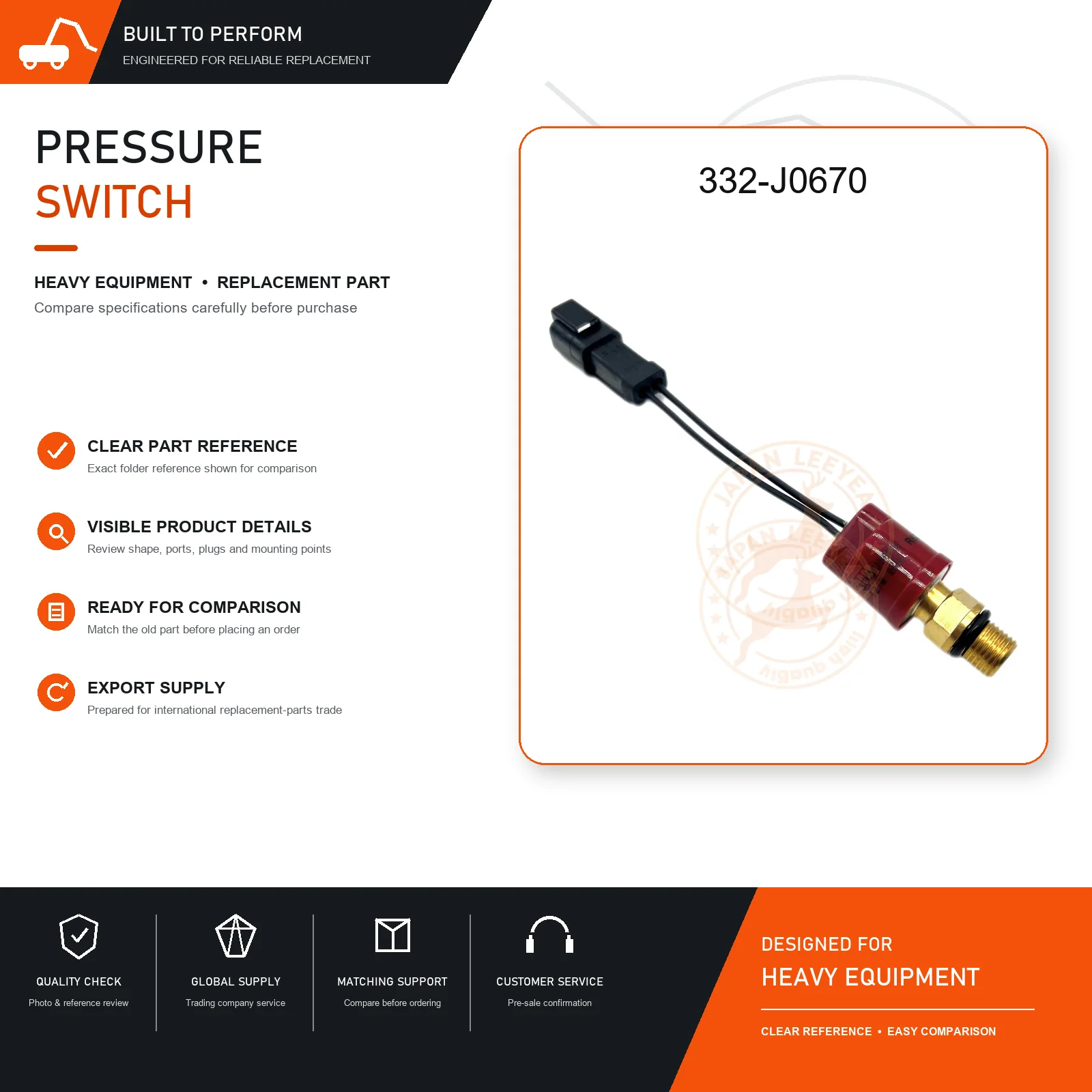 Pressure Switch 332/J0670 for Construction Machinery Heavy Equipment Electrical System Replacement Parts