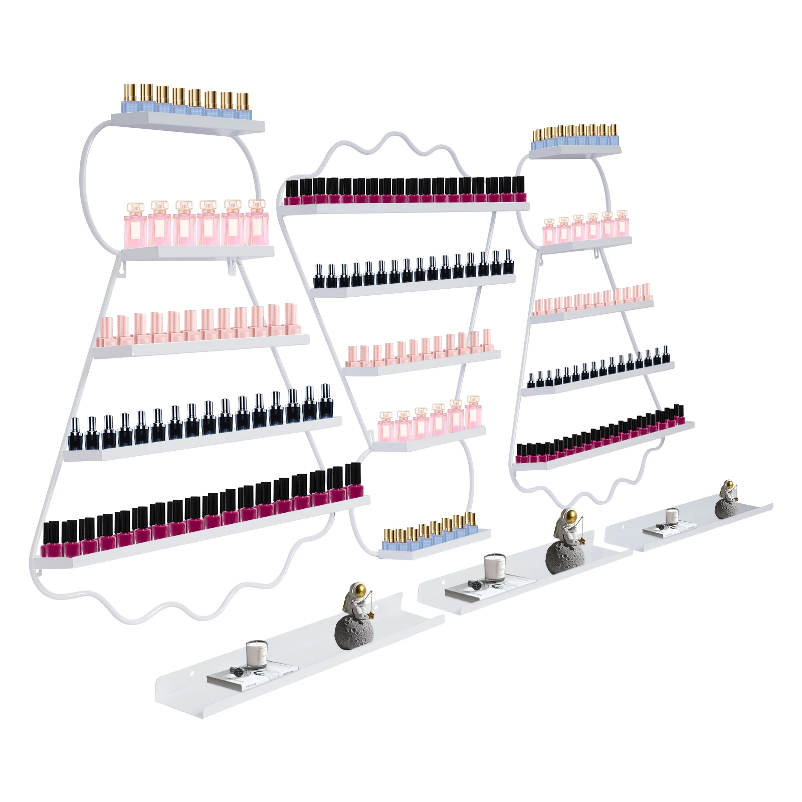 

Набор стеллажей для витрины лака для ногтей, настенные вмещает 110 бутылок, 5-уровневый дизайн для бадминтона для организации салона