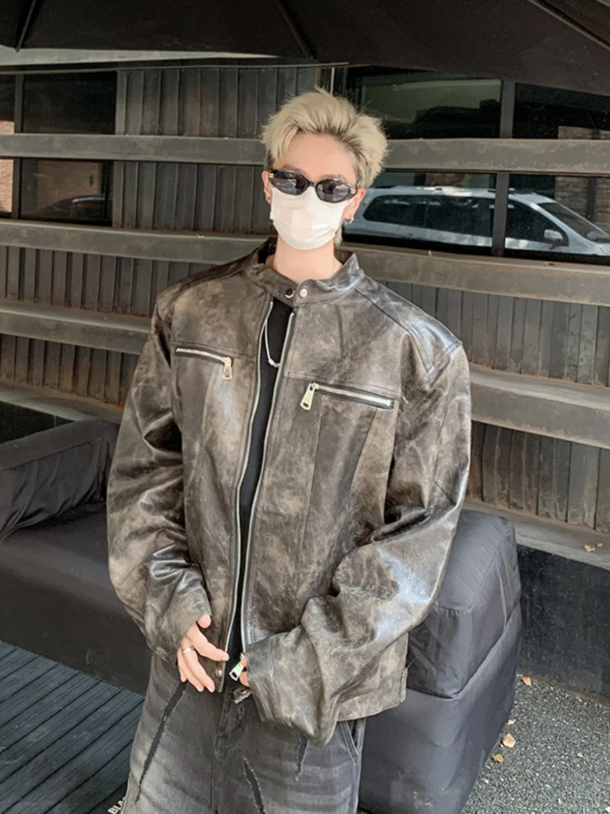 

Ретро-куртка из искусственной кожи с подплечниками, мужская, весенне-осенняя, модный дизайн, мотоциклетная одежда, американская свободная короткая куртка