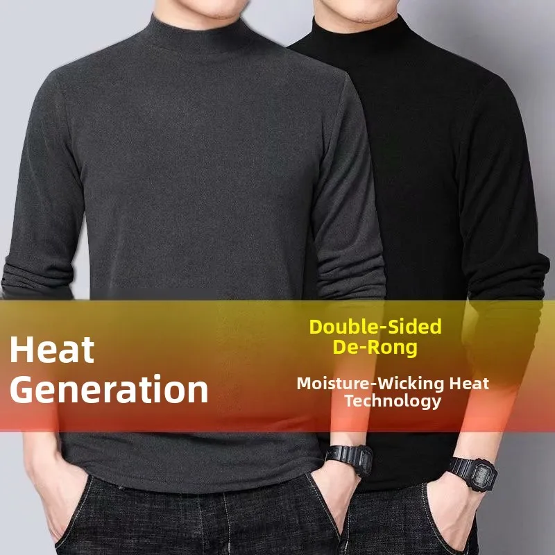 Men's Thermal Underwear Cationic Base Shirt Thickened Half High Collar Autumn Top Fleece Lined Fashionable City Style Winter ...