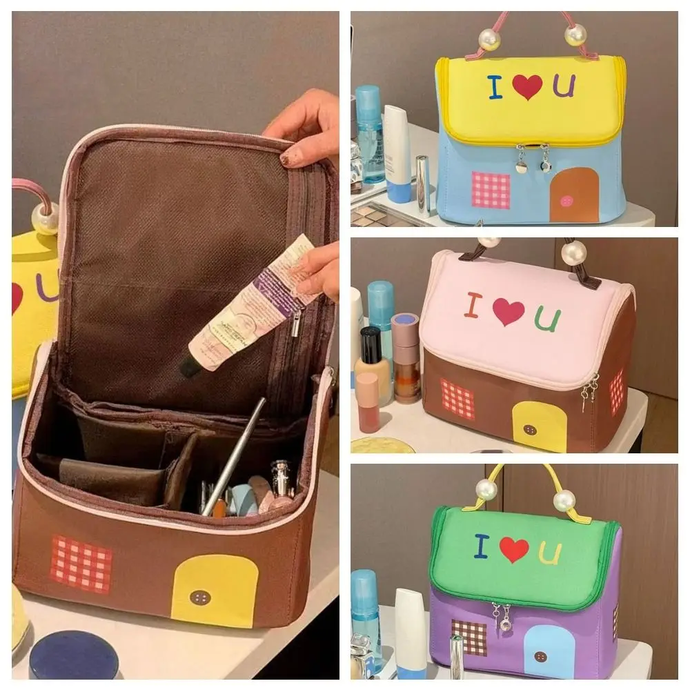 

Квадратный маленький дом, косметичка в форме дома, большая вместительная ручная косметичка, водонепроницаемая портативная сумка для хранения на молнии, студенческая