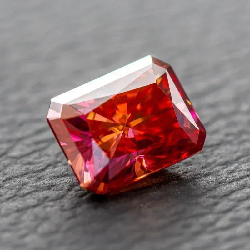 Moissanite Radiant Cut VVS1 Watermelon Red Color with GRA Certificate for DIY Charms Beads Jewelry Making Pendant Ring Materials