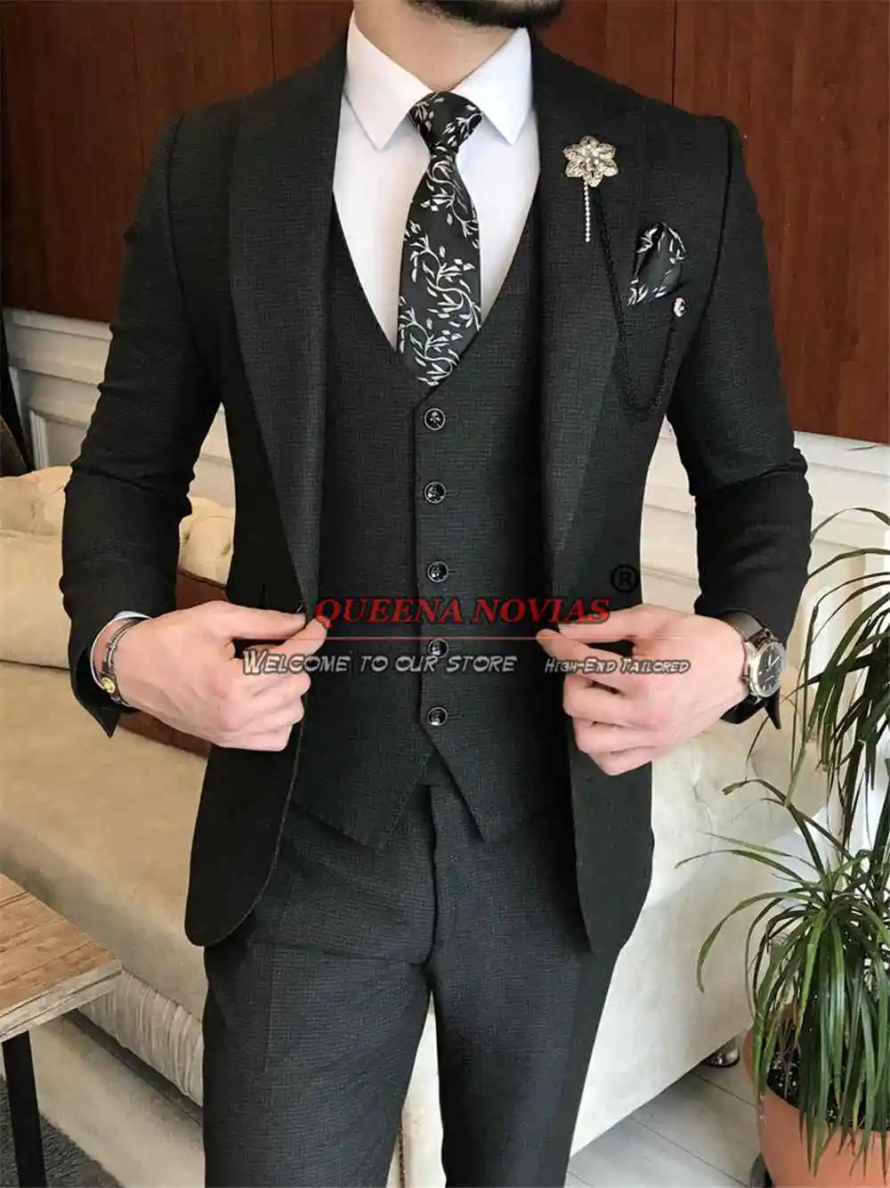 Ternos formais slim fit masculino, roupa do noivo, smoking de casamento, jaqueta preta single breasted, feita sob medida, banquete festa à noite, roupas masculinas