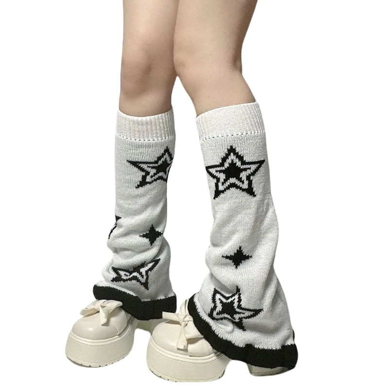 Women Gothic Ruffle Trim Flared Leg Warmer Harajuku Star Knit Foot Covers Socks