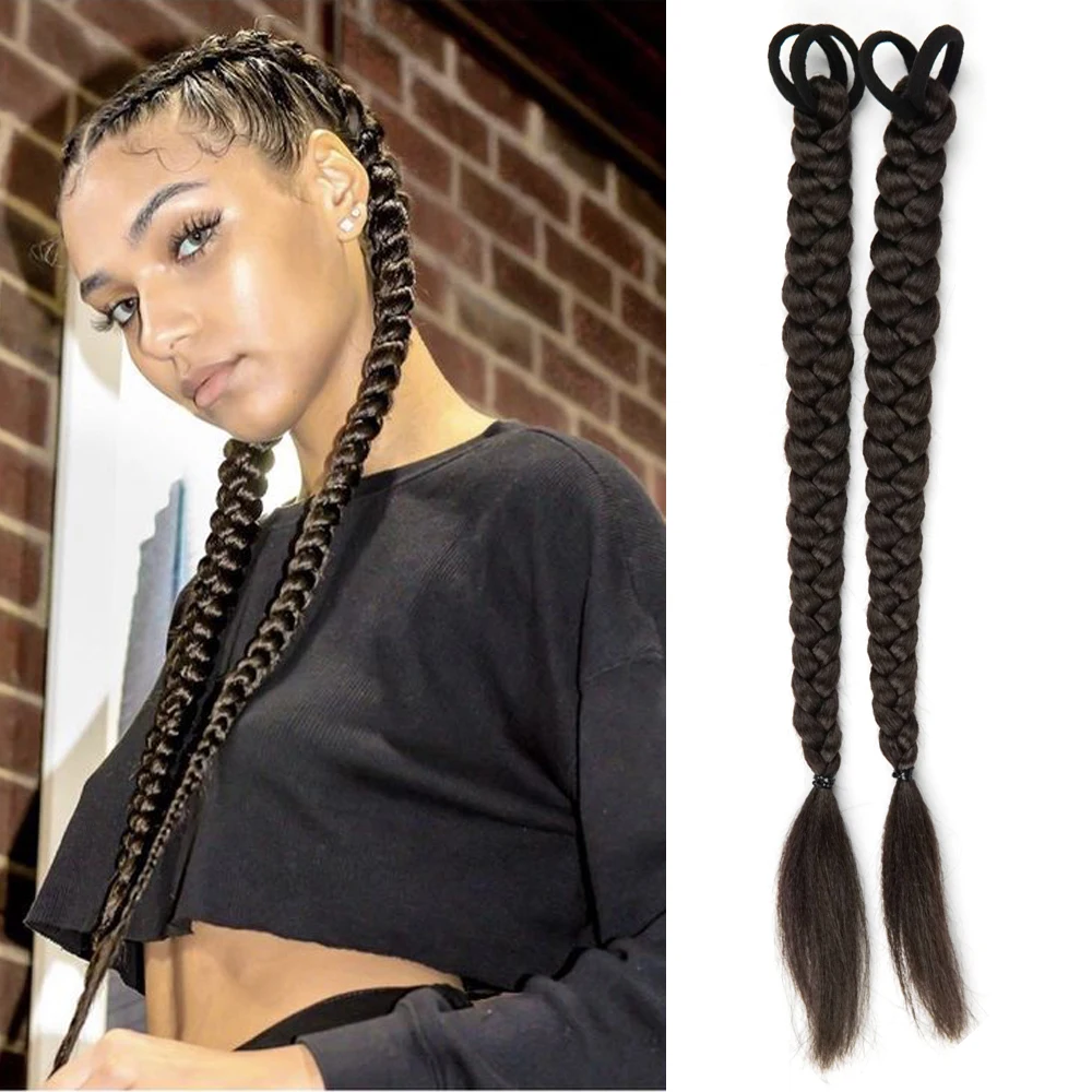 

Synthetic Chignon Tail With Rubber Band Hair Ring 16 Inch Boxing Braids Crochet Braid Hair Ponytail Extensions Black Brown