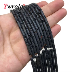 4x13MM Cylinder Volcanic Lava Black Natural Stone Loose Spacer Beads for Jewelry Making DIY Bracelet Charms Accessories 15''