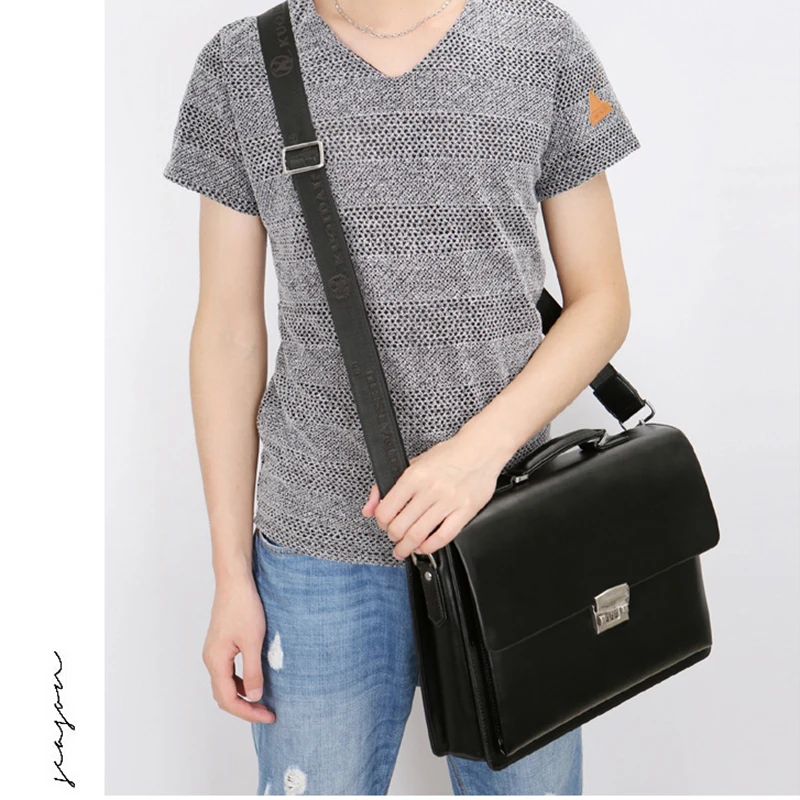 Luxury Combination Lock Briefcase for Men Business PU Leather Office Executive Laptop Handbag Shoulder Square Side Tote Bag