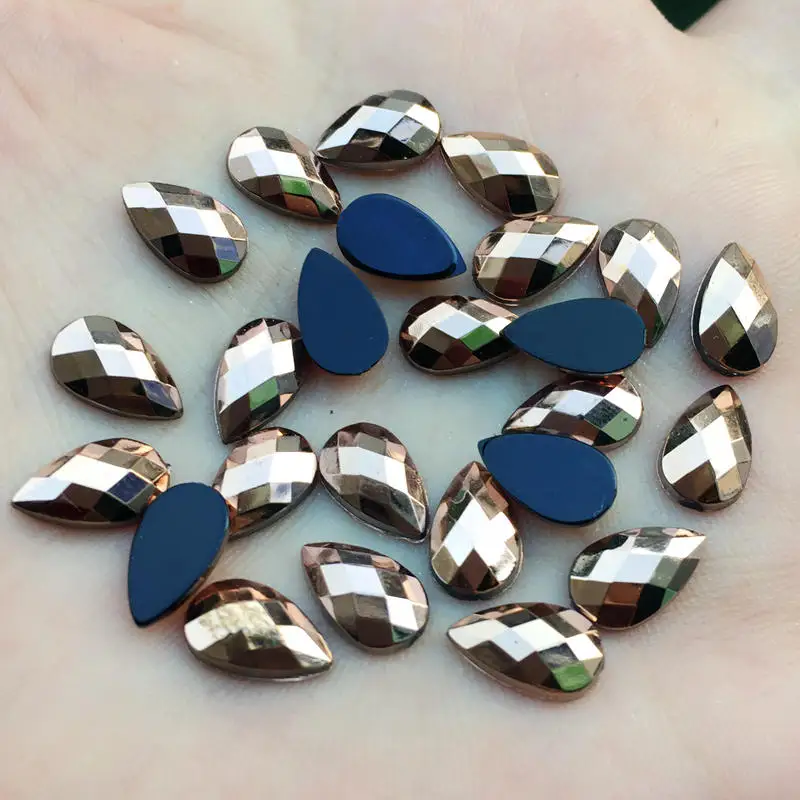 100pcs 6*8mm Tear drop Rhinestones Flat Back Acrylic Gems Crystal Stones Non Sewing Beads for DIY Clothes -HB00