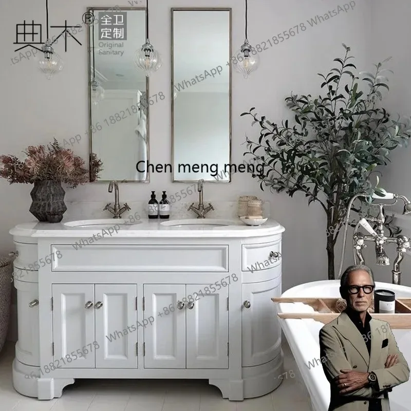 American washing table integrated wash basin cabinet combination new French retro bathroom bathroom cabinet customization