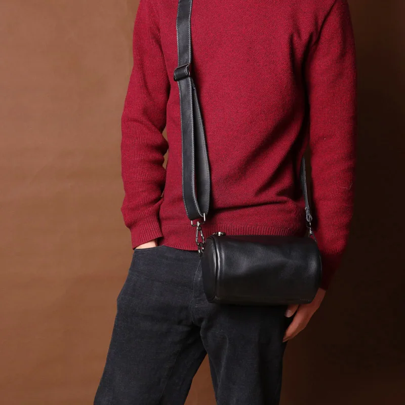 Mini Bucket Crossbody Bag Unisex Top-Grain Cowhide Pillow Bag with Leather Strap